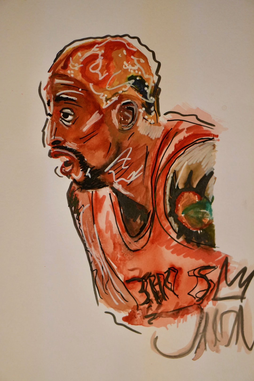 Denis Rodman — Aquarell auf Papier, 29,7 x 42,0 cm von Jaron Röhl